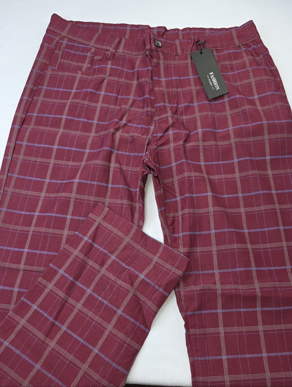 Fashion Clothing Men's Red Plaid Checkered Pants Size 40 NWT BE-3826